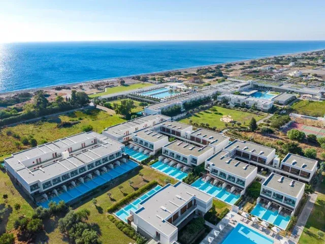 A Lindos resort with private pools along the coast of Rhodes