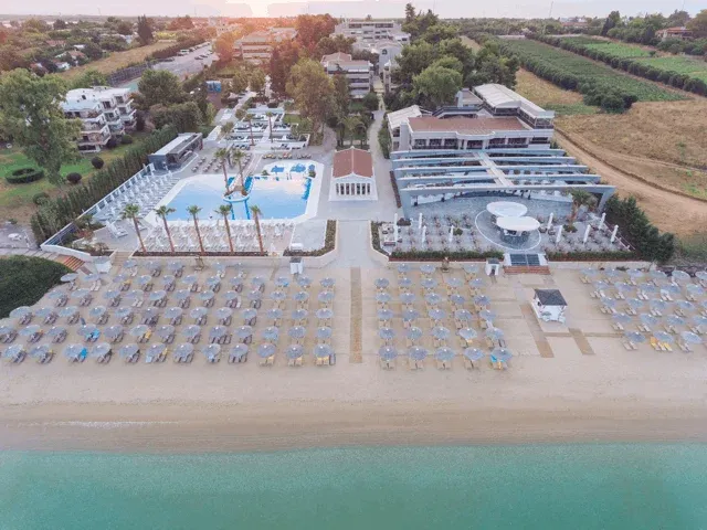 Potidea Palace and its beach seen from the air
